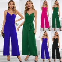Polyester Slim Long Jumpsuit backless & with belt Solid PC