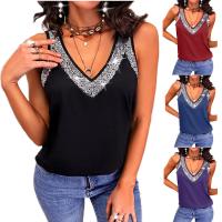 Cotton Plus Size Tank Top & loose Sequin & Polyester patchwork Solid PC