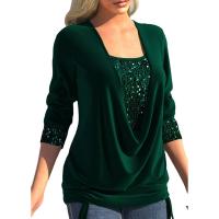 Cotton Plus Size Women Long Sleeve T-shirt & fake two piece & loose Sequin & Polyester Solid PC