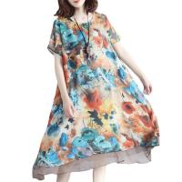 Chiffon Plus Size One-piece Dress mid-long style & loose patchwork PC