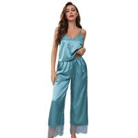 Polyester Women Pajama Set & two piece Pants & camis Solid Set