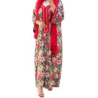 Polyester with silk scarf & long style Middle Eastern Islamic Muslim Dress floral red PC