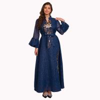 Polyester long style Middle Eastern Islamic Muslim Dress & with belt embroidered floral PC