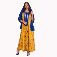Polyester with silk scarf & long style Middle Eastern Islamic Muslim Dress yellow PC
