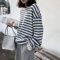 Polyester Women Long Sleeve T-shirt & loose printed striped PC