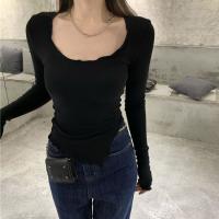 Polyester Slim Women Long Sleeve T-shirt patchwork Solid PC