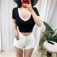 Polyester Slim Women Short Sleeve T-Shirts patchwork Solid PC