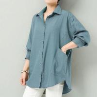 Cotton Women Long Sleeve Shirt & loose patchwork Solid PC