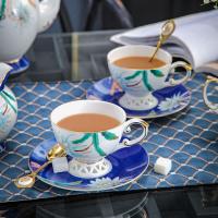 Ceramics anti-scald Coffee Cups Set dish & cups & Spoon handmade floral Set