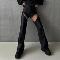 Polyester High Waist Women Long Trousers & hollow Solid black PC