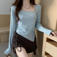 Polyester Slim Women Long Sleeve T-shirt patchwork Solid PC