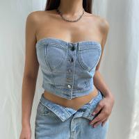 Cotton Slim Tube Top patchwork Solid blue PC