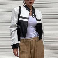 PU Leather Motorcycle Jackets slimming patchwork PC