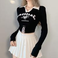 Polyester Slim Women Long Sleeve T-shirt printed black PC