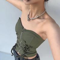 Polyester Slim Tube Top patchwork Solid green PC