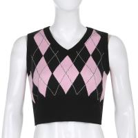 Cotton Women Vest slimming knitted Argyle pink PC