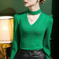 Polyester Frauen Langarm Blusen, Patchwork, Solide, mehr Farben zur Auswahl,  Stück