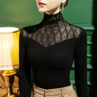 Viscose Slim Women Long Sleeve Blouses patchwork Solid black PC