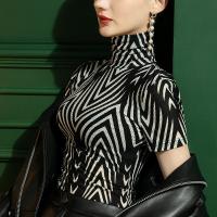 Polyamide Slim Women Short Sleeve Blouses printed striped black PC