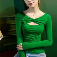 Viscose Slim Women Long Sleeve T-shirt patchwork Solid PC