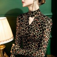 Polyamide Slim Women Long Sleeve Blouses printed leopard black PC