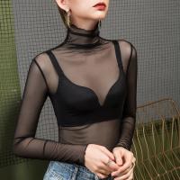 Polyamide Women Long Sleeve Blouses see through look patchwork Solid black PC