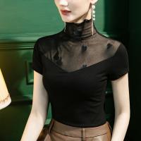 Viscose Slim Women Short Sleeve Blouses patchwork black PC