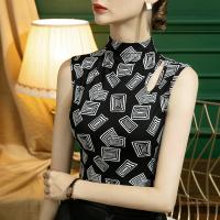 Polyester Vrouwen mouwloze blouses Afgedrukt Zwarte stuk
