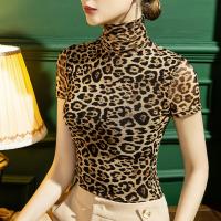 Polyamid Frauen Kurzarm Blusen, Gedruckt, Leopard,  Stück