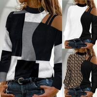 Polyester Plus Size Women Long Sleeve T-shirt & off shoulder printed geometric PC