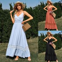 Polyester Waist-controlled & long style One-piece Dress deep V Solid PC