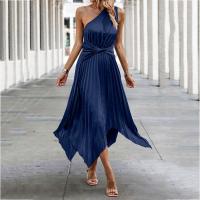 Polyester One-piece Dress irregular & slimming & One Shoulder Solid PC