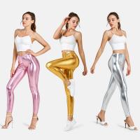 Polyvinyl Chloride Fibre & Polyester Middle Waist Women Long Trousers & skinny gold foil print Solid PC