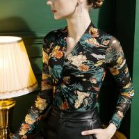 Polyamide Vrouwen lange mouwen blouses Afgedrukt Bloemen Zwarte stuk