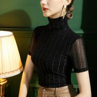 Polyamide Slim Women Short Sleeve Blouses patchwork black PC