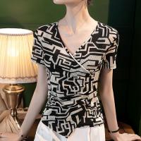 Polyamide Vrouwen short sleeve blouses Afgedrukt Zwarte stuk