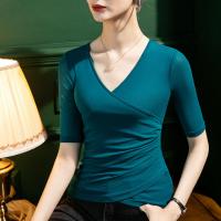 Gauze Slim Women Five Point Sleeve Blouses patchwork Solid PC
