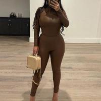 Polyester Slim Long Jumpsuit patchwork Solid coffee PC
