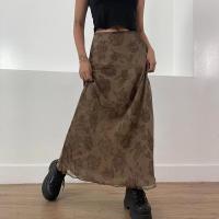 Polyester Slim Skirt printed floral brown PC