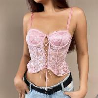 Lace Slim Tank Top see through look Solid pink PC