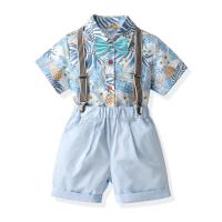 Katoen Boy Summer Kleding Set hang broek & Boven Afgedrukt Bloemen Blauwe Instellen
