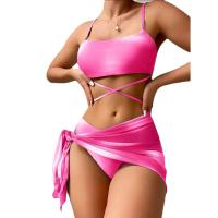 Polyester Bikini backless & three piece & with mini skirt printed Set