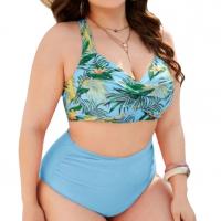 Polyester Plus Size Tankinis Set & two piece & padded printed leaf pattern green Set