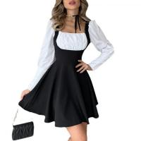 Polyester Einteiliges Kleid, schlicht gefärbt, Solide, weiß und schwarz,  Stück