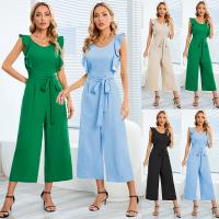 Polyester scallop & Slim Long Jumpsuit & with belt Solid PC
