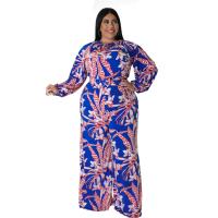 Polyester Wide Leg Trousers & Plus Size Long Jumpsuit printed blue PC