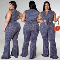 Spandex & Polyester Plus Size Women Casual Set & two piece Long Trousers & top printed Argyle blue Set