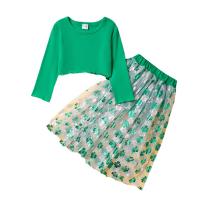 Polyester Girl Two-Piece Dress Set skirt & top printed Set