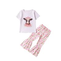 Polyester Girl Clothes Set & two piece Pants & top printed shivering Set