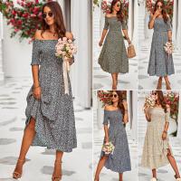 Polyester stringy selvedge One-piece Dress mid-long style printed PC